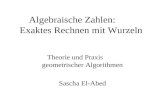 Algebraische Zahlen: Exaktes Rechnen mit Wurzeln Theorie und Praxis geometrischer Algorithmen Sascha El-Abed