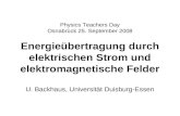 Physics Teachers Day Osnabr¼ck 25. September 2008 Energie¼bertragung durch elektrischen Strom und elektromagnetische Felder U. Backhaus, Universit¤t Duisburg-Essen
